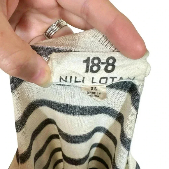 Nili Lotan 18-8 Striped Cotton Drop Shoulder Sweater Gray - Picture 6 of 8